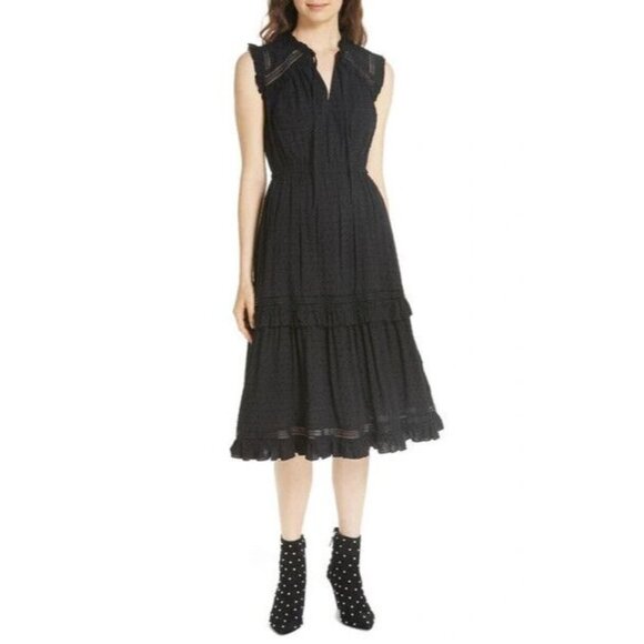 Kate Spade Dress Black Swiss Dot Sleeveless Midi Tie Neck NWT - Picture 1 of 12